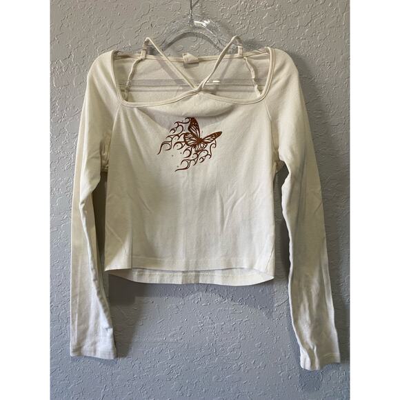 Urban Outfitters Cropped Butterfly Top Y2K Retro Boho Large - Picture 2 of 8